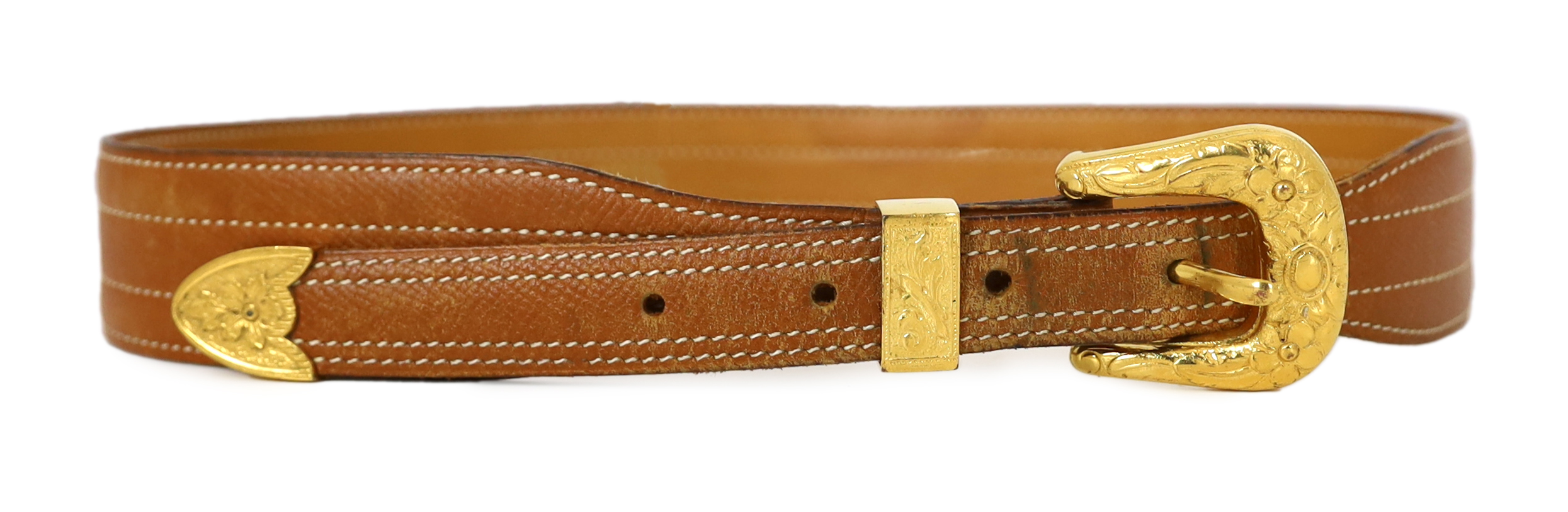 A Hermès lady's tan leather belt, size XS/Small